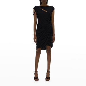 NWT - Helmut Lang - Scala Cutout Ruched Jersey Mini Dress In Black - S